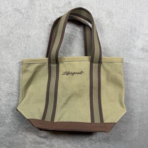 Life is Good Tote Bag Medium Green Brown Canvas Embroidered